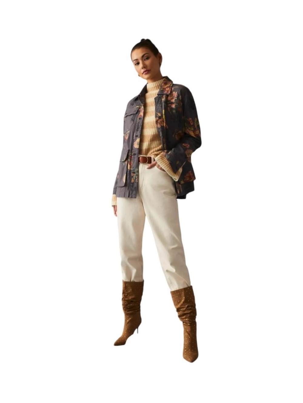 Anthropologie Pilcro The Wanderer Grey Floral Army Jacket size S